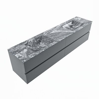 MONDIAZ VICA-DLUX 200cm badmeubel onderkast Plata 4 lades. Inbouw wastafel CLOUD dubbel 2 kraangaten, kleur Lava, en spiegel model SPOT