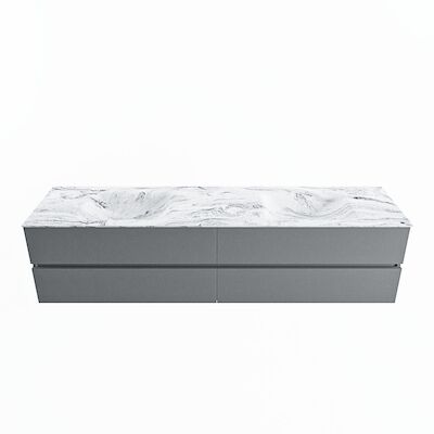 MONDIAZ VICA-DLUX 200cm badmeubel onderkast Plata 4 lades. Inbouw wastafel CLOUD dubbel zonder kraangat, kleur Glace.