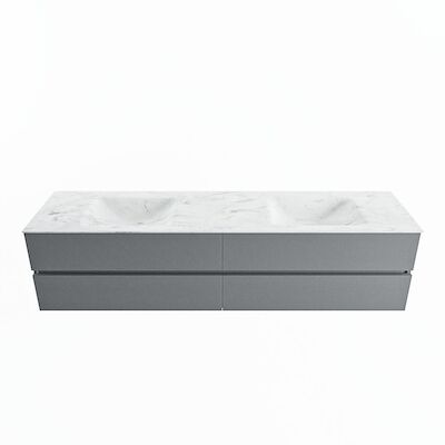 MONDIAZ VICA-DLUX 200cm badmeubel onderkast Plata 4 lades. Inbouw wastafel CLOUD dubbel zonder kraangat, kleur Opalo.