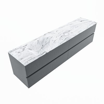 MONDIAZ VICA-DLUX 200cm badmeubel onderkast Plata 4 lades. Inbouw wastafel CLOUD links zonder kraangat, kleur Glace, en spiegel model SPOT