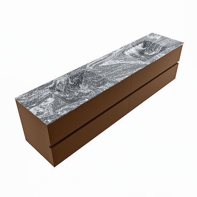 MONDIAZ VICA-DLUX 200cm badmeubel onderkast Rust 4 lades. Inbouw wastafel CLOUD dubbel zonder kraangat, kleur Lava, en spiegel model SPOT
