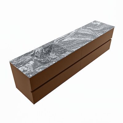 MONDIAZ VICA-DLUX 200cm badmeubel onderkast Rust 4 lades. Inbouw wastafel CLOUD links 1 kraangat, kleur Lava, en spiegel model SPOT