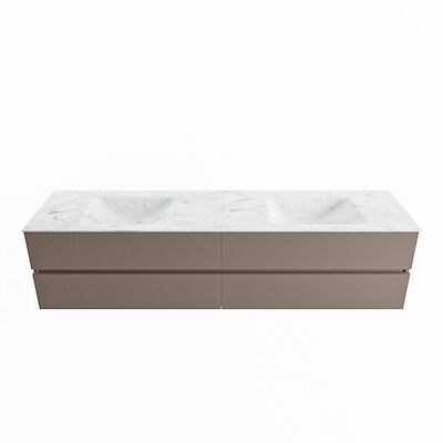 MONDIAZ VICA-DLUX 200cm badmeubel onderkast Smoke 4 lades. Inbouw wastafel CLOUD dubbel zonder kraangat, kleur Opalo.