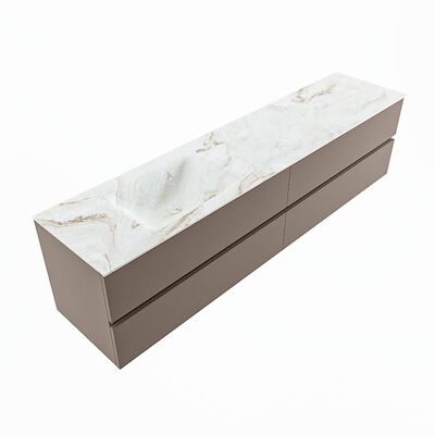 MONDIAZ VICA-DLUX 200cm badmeubel onderkast Smoke 4 lades. Inbouw wastafel CLOUD links zonder kraangat, kleur Frappe, en spiegel model SPOT