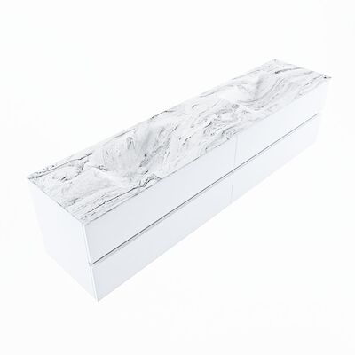 MONDIAZ VICA-DLUX 200cm badmeubel onderkast Talc 4 lades. Inbouw wastafel CLOUD dubbel 2 kraangaten, kleur Glace, en spiegel model SPOT