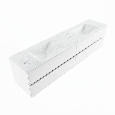 MONDIAZ VICA-DLUX 200cm badmeubel onderkast Talc 4 lades. Inbouw wastafel CLOUD dubbel 2 kraangaten, kleur Opalo, en spiegel model SPOT