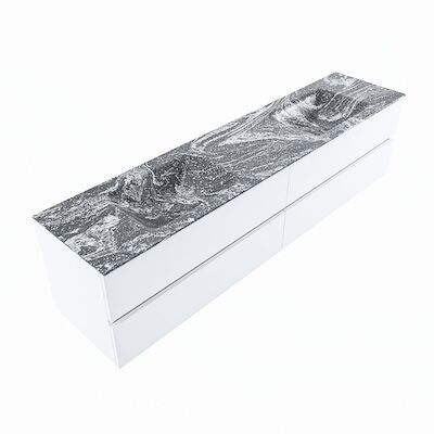 MONDIAZ VICA-DLUX 200cm badmeubel onderkast Talc 4 lades. Inbouw wastafel CLOUD dubbel zonder kraangat, kleur Lava, en spiegel model SPOT