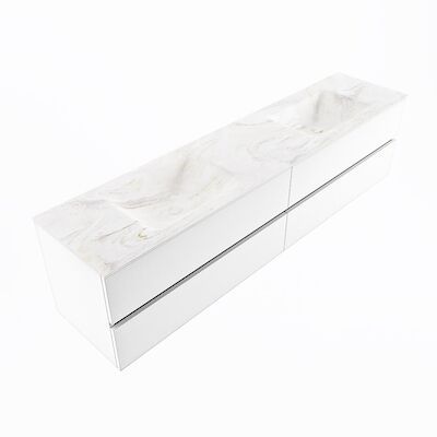 MONDIAZ VICA-DLUX 200cm badmeubel onderkast Talc 4 lades. Inbouw wastafel CLOUD dubbel zonder kraangat, kleur Ostra, en spiegel model SPOT