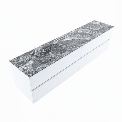 MONDIAZ VICA-DLUX 200cm badmeubel onderkast Talc 4 lades. Inbouw wastafel CLOUD links 1 kraangat, kleur Lava, en spiegel model SPOT