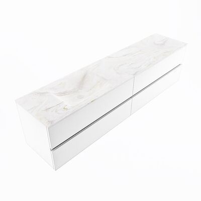 MONDIAZ VICA-DLUX 200cm badmeubel onderkast Talc 4 lades. Inbouw wastafel CLOUD links zonder kraangat, kleur Ostra, en spiegel model SPOT