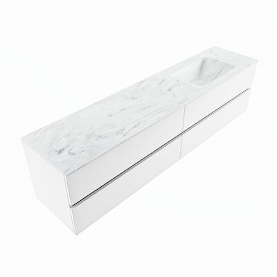 MONDIAZ VICA-DLUX 200cm badmeubel onderkast Talc 4 lades. Inbouw wastafel CLOUD rechts 1 kraangat, kleur Opalo, en spiegel model SPOT