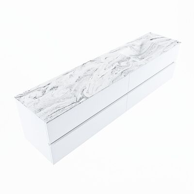 MONDIAZ VICA-DLUX 200cm badmeubel onderkast Talc 4 lades. Inbouw wastafel CLOUD rechts zonder kraangat, kleur Glace, en spiegel model SPOT