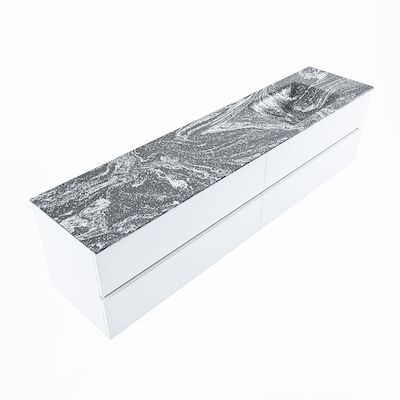 MONDIAZ VICA-DLUX 200cm badmeubel onderkast Talc 4 lades. Inbouw wastafel CLOUD rechts zonder kraangat, kleur Lava, en spiegel model SPOT