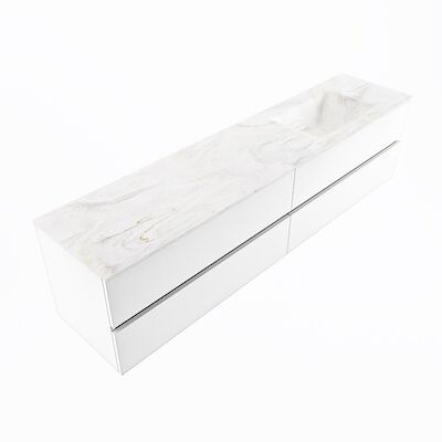 MONDIAZ VICA-DLUX 200cm badmeubel onderkast Talc 4 lades. Inbouw wastafel CLOUD rechts zonder kraangat, kleur Ostra, en spiegel model SPOT