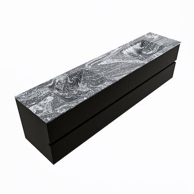 MONDIAZ VICA-DLUX 200cm badmeubel onderkast Urban 4 lades. Inbouw wastafel CLOUD dubbel 2 kraangaten, kleur Lava, en spiegel model SPOT