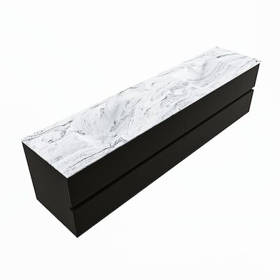 MONDIAZ VICA-DLUX 200cm badmeubel onderkast Urban 4 lades. Inbouw wastafel CLOUD dubbel zonder kraangat, kleur Glace, en spiegel model SPOT