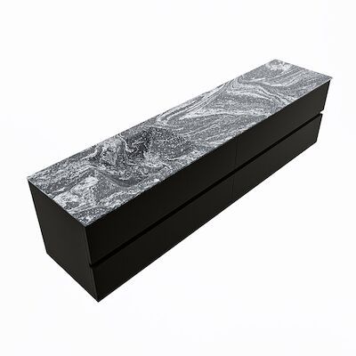 MONDIAZ VICA-DLUX 200cm badmeubel onderkast Urban 4 lades. Inbouw wastafel CLOUD links zonder kraangat, kleur Lava, en spiegel model SPOT