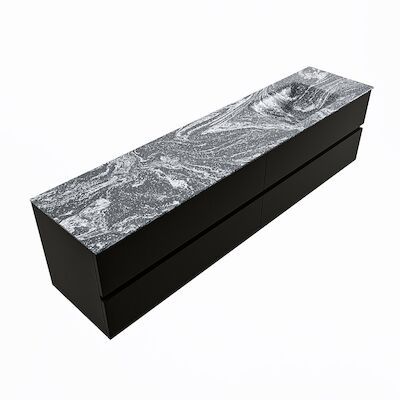 MONDIAZ VICA-DLUX 200cm badmeubel onderkast Urban 4 lades. Inbouw wastafel CLOUD rechts 1 kraangat, kleur Lava, en spiegel model SPOT