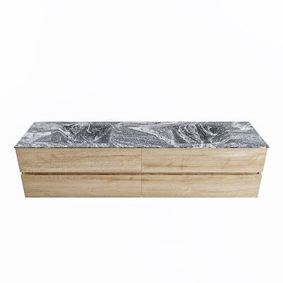 MONDIAZ VICA-DLUX 200cm badmeubel onderkast Washed Oak 4 lades. Inbouw wastafel CLOUD dubbel 2 kraangaten, kleur Lava.
