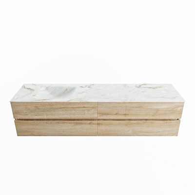 MONDIAZ VICA-DLUX 200cm badmeubel onderkast Washed Oak 4 lades. Inbouw wastafel CLOUD links 1 kraangat, kleur Frappe.