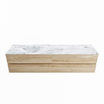MONDIAZ VICA-DLUX 200cm badmeubel onderkast Washed Oak 4 lades. Inbouw wastafel CLOUD links 1 kraangat, kleur Glace.