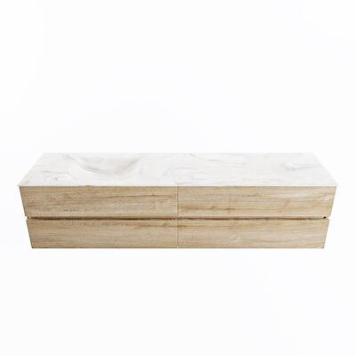 MONDIAZ VICA-DLUX 200cm badmeubel onderkast Washed Oak 4 lades. Inbouw wastafel CLOUD links 1 kraangat, kleur Ostra.