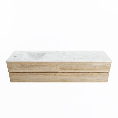 MONDIAZ VICA-DLUX 200cm badmeubel onderkast Washed Oak 4 lades. Inbouw wastafel CLOUD links zonder kraangat, kleur Opalo.