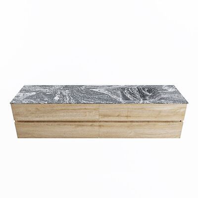 MONDIAZ VICA-DLUX 200cm badmeubel onderkast Washed Oak 4 lades. Inbouw wastafel CLOUD rechts 1 kraangat, kleur Lava.