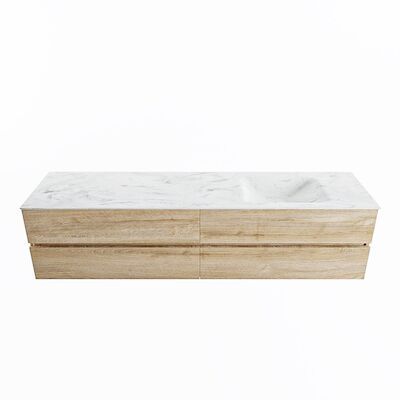 MONDIAZ VICA-DLUX 200cm badmeubel onderkast Washed Oak 4 lades. Inbouw wastafel CLOUD rechts 1 kraangat, kleur Opalo.