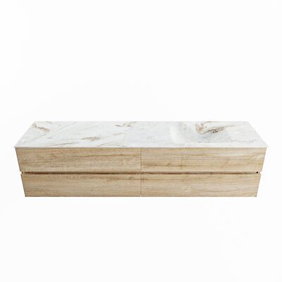 MONDIAZ VICA-DLUX 200cm badmeubel onderkast Washed Oak 4 lades. Inbouw wastafel CLOUD rechts zonder kraangat, kleur Frappe.