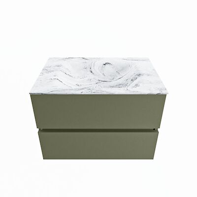 MONDIAZ VICA-DLUX 70cm badmeubel onderkast Army 2 lades. Inbouw wastafel CLOUD midden 1 kraangat, kleur Glace.