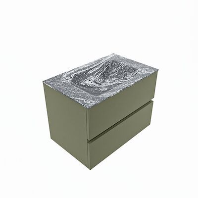 MONDIAZ VICA-DLUX 70cm badmeubel onderkast Army 2 lades. Inbouw wastafel CLOUD midden 1 kraangat, kleur Lava, en spiegel model SPOT