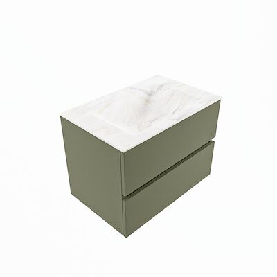 MONDIAZ VICA-DLUX 70cm badmeubel onderkast Army 2 lades. Inbouw wastafel CLOUD midden 1 kraangat, kleur Ostra, en spiegel model SPOT