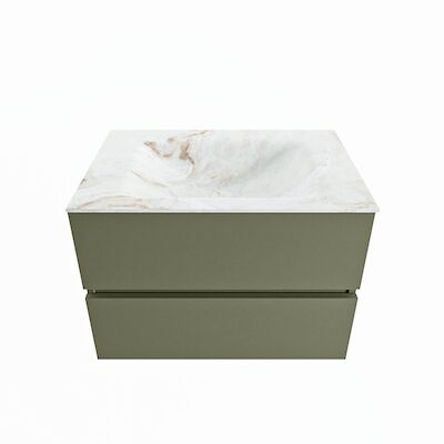 MONDIAZ VICA-DLUX 70cm badmeubel onderkast Army 2 lades. Inbouw wastafel CLOUD midden zonder kraangat, kleur Frappe.