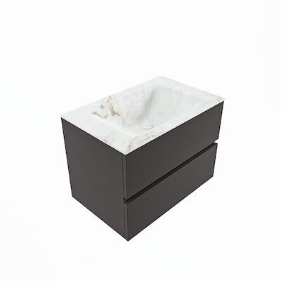 MONDIAZ VICA-DLUX 70cm badmeubel onderkast Dark grey 2 lades. Inbouw wastafel CLOUD midden 1 kraangat, kleur Frappe, en spiegel model SPOT