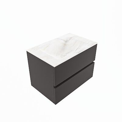 MONDIAZ VICA-DLUX 70cm badmeubel onderkast Dark grey 2 lades. Inbouw wastafel CLOUD midden zonder kraangat, kleur Ostra, en spiegel model SPOT