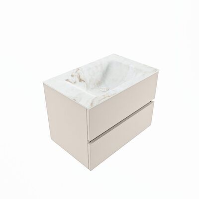 MONDIAZ VICA-DLUX 70cm badmeubel onderkast Linen 2 lades. Inbouw wastafel CLOUD midden 1 kraangat, kleur Frappe, en spiegel model SPOT