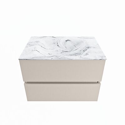 MONDIAZ VICA-DLUX 70cm badmeubel onderkast Linen 2 lades. Inbouw wastafel CLOUD midden 1 kraangat, kleur Glace.