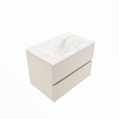 MONDIAZ VICA-DLUX 70cm badmeubel onderkast Linen 2 lades. Inbouw wastafel CLOUD midden 1 kraangat, kleur Ostra, en spiegel model SPOT