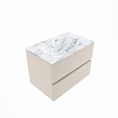 MONDIAZ VICA-DLUX 70cm badmeubel onderkast Linen 2 lades. Inbouw wastafel CLOUD midden zonder kraangat, kleur Glace, en spiegel model SPOT