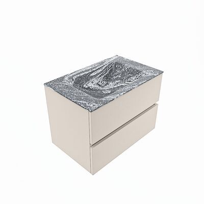 MONDIAZ VICA-DLUX 70cm badmeubel onderkast Linen 2 lades. Inbouw wastafel CLOUD midden zonder kraangat, kleur Lava, en spiegel model SPOT