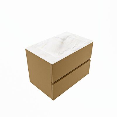 MONDIAZ VICA-DLUX 70cm badmeubel onderkast Oro 2 lades. Inbouw wastafel CLOUD midden 1 kraangat, kleur Ostra, en spiegel model SPOT