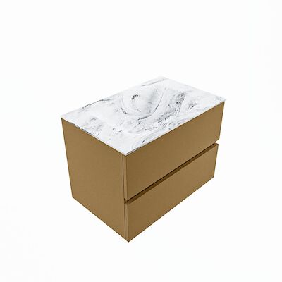 MONDIAZ VICA-DLUX 70cm badmeubel onderkast Oro 2 lades. Inbouw wastafel CLOUD midden zonder kraangat, kleur Glace, en spiegel model SPOT