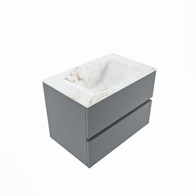MONDIAZ VICA-DLUX 70cm badmeubel onderkast Plata 2 lades. Inbouw wastafel CLOUD midden 1 kraangat, kleur Frappe, en spiegel model SPOT
