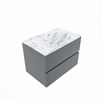 MONDIAZ VICA-DLUX 70cm badmeubel onderkast Plata 2 lades. Inbouw wastafel CLOUD midden 1 kraangat, kleur Glace, en spiegel model SPOT