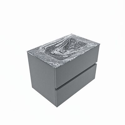 MONDIAZ VICA-DLUX 70cm badmeubel onderkast Plata 2 lades. Inbouw wastafel CLOUD midden zonder kraangat, kleur Lava, en spiegel model SPOT