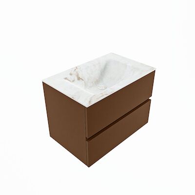 MONDIAZ VICA-DLUX 70cm badmeubel onderkast Rust 2 lades. Inbouw wastafel CLOUD midden 1 kraangat, kleur Frappe, en spiegel model SPOT