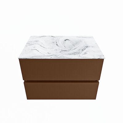MONDIAZ VICA-DLUX 70cm badmeubel onderkast Rust 2 lades. Inbouw wastafel CLOUD midden 1 kraangat, kleur Glace.