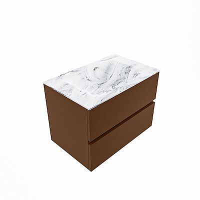 MONDIAZ VICA-DLUX 70cm badmeubel onderkast Rust 2 lades. Inbouw wastafel CLOUD midden zonder kraangat, kleur Glace, en spiegel model SPOT