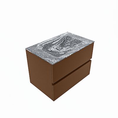 MONDIAZ VICA-DLUX 70cm badmeubel onderkast Rust 2 lades. Inbouw wastafel CLOUD midden zonder kraangat, kleur Lava, en spiegel model SPOT